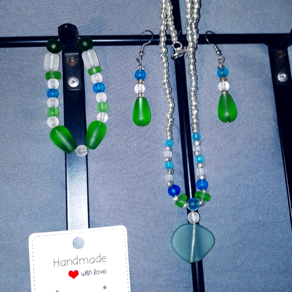 3 piece Handcrafted Sea Glass Jewelry Gift Set